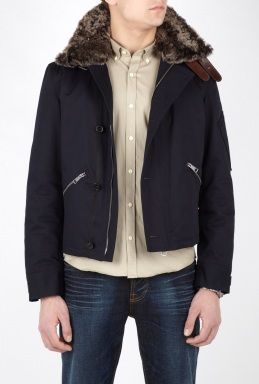 Burberry Navy Canvas Shearling Aviator Coat