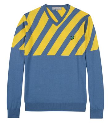 Lyle & Scott Club Diagonal Half Stripe V Neck Sweater