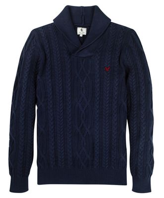 Lyle & Scott Heritage Shawl Neck Aran Sweater