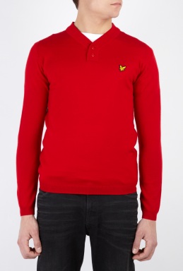 Lyle & Scott Red Y Button Neck Merino Knit