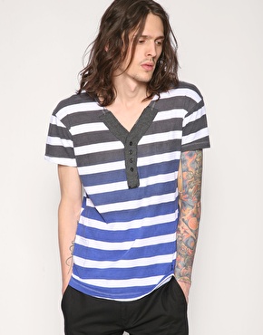 Religion Dip Dye Contrast Stripe Henley T-Shirt