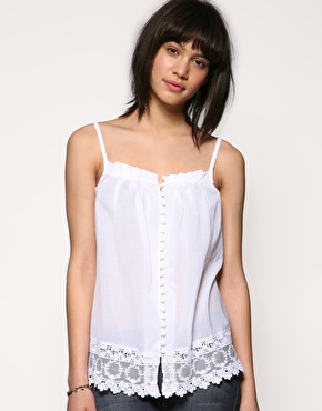 Vila Lace Trim Button Through Victoriana Cami Top