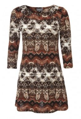 Apricot Brown Tribal Print Tunic Dress