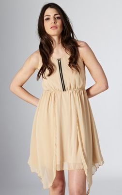 Coco's Fortune Zip Front Embroidered Drape Dress