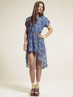 Dahlia Dip Hem Tab Sleeve Floral Dress