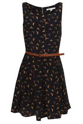 Glamorous Anne Navy With Gold Bird Print Dress