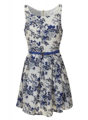 Glamorous Navy Floral Print Belted Dress