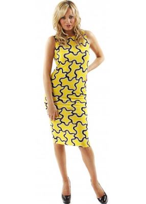 John Zack Yellow Squiggle Print Dress