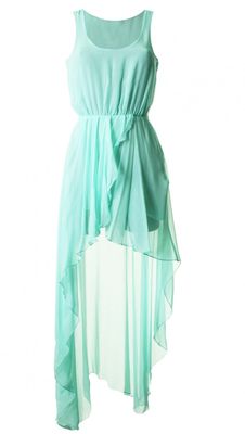LOVE Aqua Chiffon Asymmetrical Maxi Dress