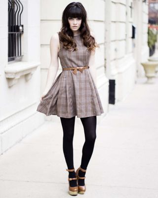 LOVE Black Grey Tartan Print City Dress