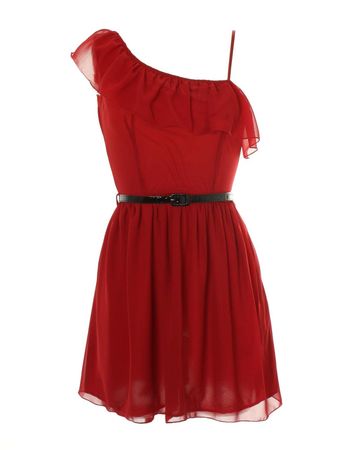 LOVE Cherry One Shoulder Ruffle Dress