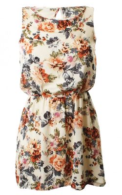LOVE Vintage Floral Print Sleeveless Elasticated Waist Dress