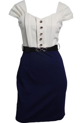 Little Mistress Navy 2 in 1 Button Up Dress