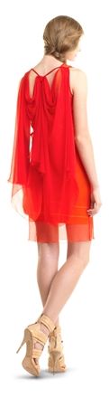Max Studio Crinkled Silk Chiffon Back Drape Dress