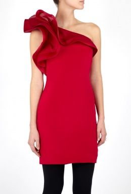 Notte By Marchesa Silk Crepe One Shoulder Organza Drape Dress