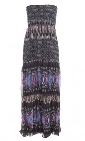 Quiz Black and Purple Chiffon Tribal Print Bandeau Maxi Dress