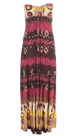 Quiz Chocolate Brown and Pink Tribal Print Maxi Dress