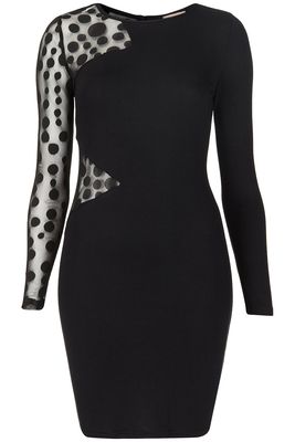 Topshop Spot Mesh Cutout Bodycon Dress
