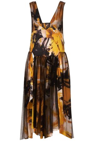 Topshop Unique Yellow Print Mesh Skirt Maxi Dress