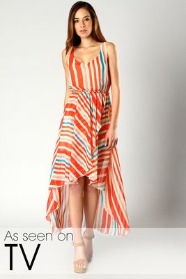 boohoo Grace Boohoo Pink Stripe Drop Back Dress