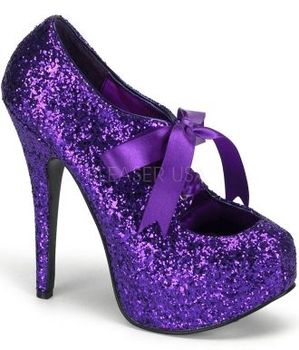 Bordello Glitter Bow Teeze Purple Shoe