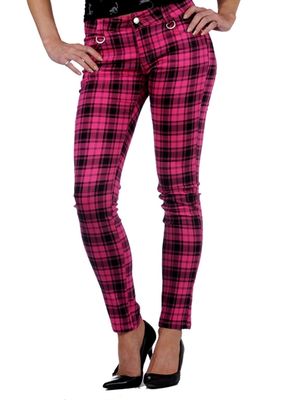 Living Dead Souls Pink Tartan Skinny Jeans