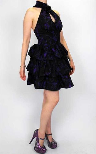 Necessary Evil Bellona Black and Purple Octopus Patterned Dress