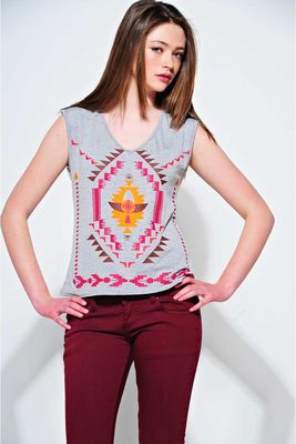 Pop Couture Joey Aztec Sleeveless V-Neck Top