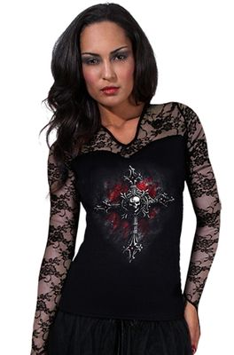 Spiral Vamp Fangs Lace Glove Top