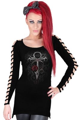 Spiral Vampires Kiss Strap Sleeve Top
