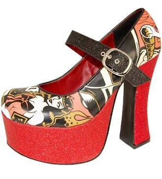 red and black platform shoes