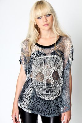 boohoo Penny Skull Embroidered Crochet Top