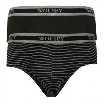 Wolsey 2 Pack Black Grey Stripe & Solid Briefs